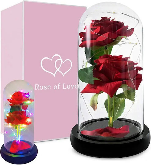 Rose in Glass Vase with 2 Red Roses & RGB LED 21 cm