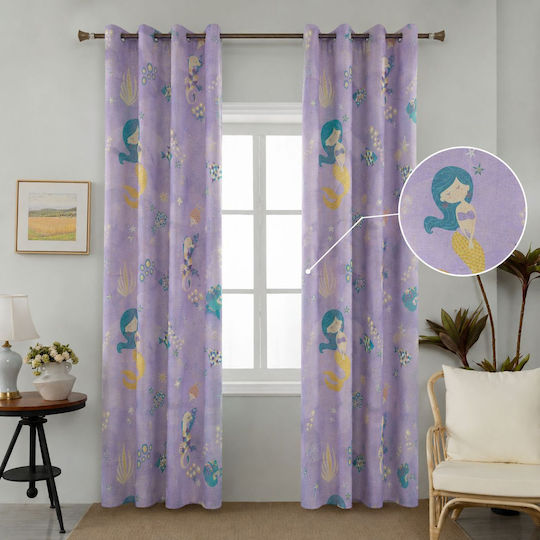 Mc Decor Детска Затъмняваща Завеса с Капси в Лилаво 260x270 см