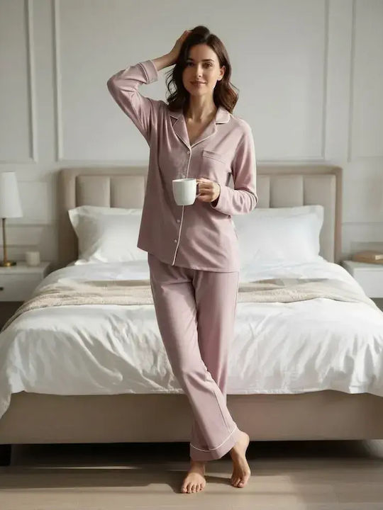 Caress Зимен Дамски Комплект Пижама Dusty Pink