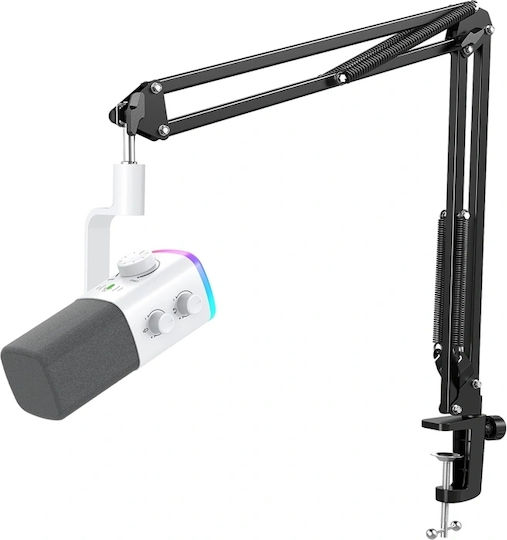 Fifine Ampligame AM9T Δυναμικό Μικρόφωνο USB Επιτραπέζιο, Shock Mounted σε Λευκό Χρώμα