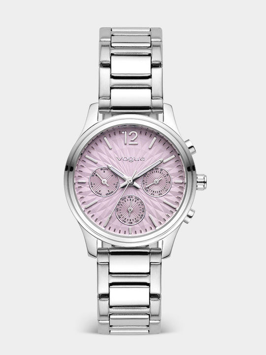 Vogue Women's Analog Battery Chronograph Watch with Silver Metal Bracelet