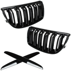 BMW 3 E90 E91 04-09 Limousine Kombi Grill Zwischen Den Scheinwerfern Nieren Links + Rechts Set Schwarze Glänzende Doppelte Leisten Gebogene Stäbe