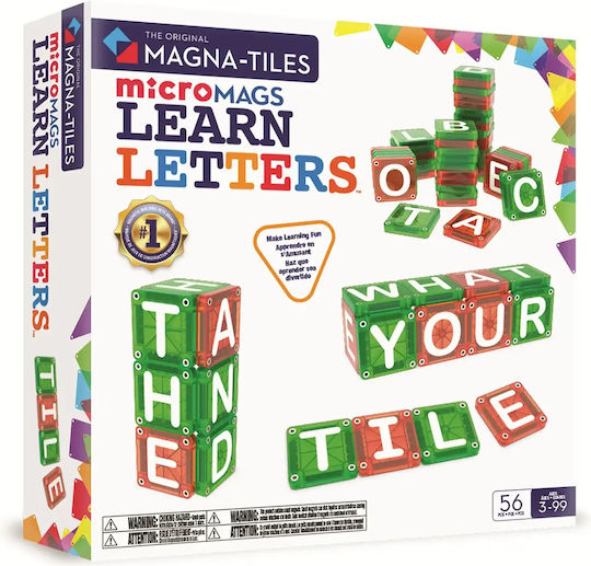 Magna-Tiles Joc Magnetic de Construcție Micromags Learn Letters pentru Copii de 3+ Ani