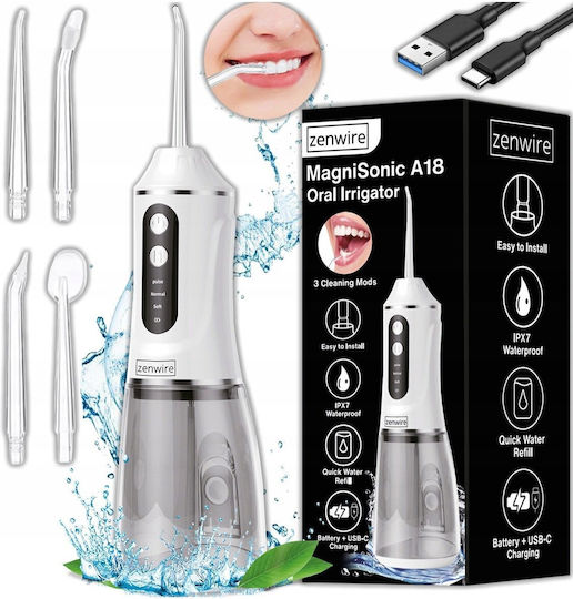 Zenwire Water Flosser 390ml Rechargeable & Waterproof White