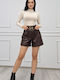 Damen-Leder-Shorts mit Hoher Taille Braun