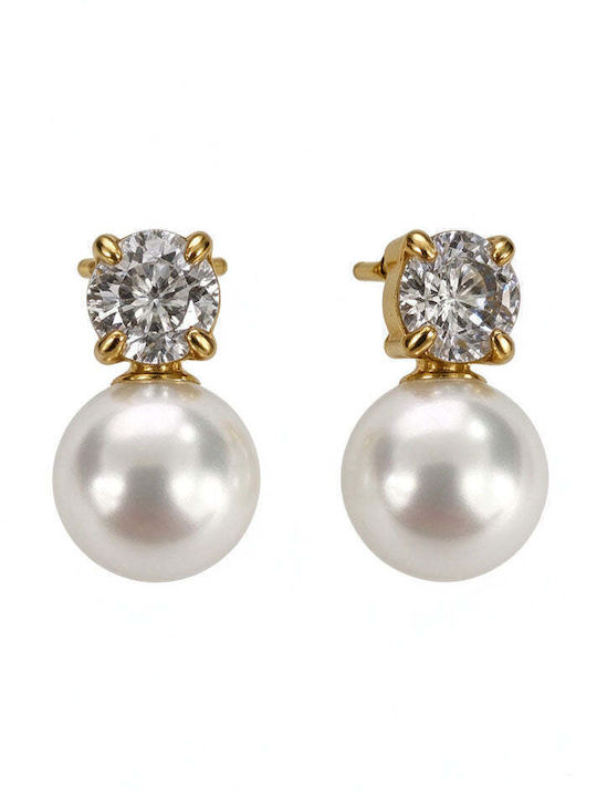Stud Earrings Set in Gold-Plated Steel with Stones & Pearls