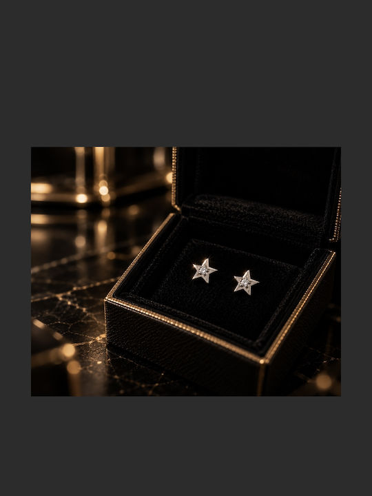 Star Earrings in 14K White Gold with Zircon – 1.38 G