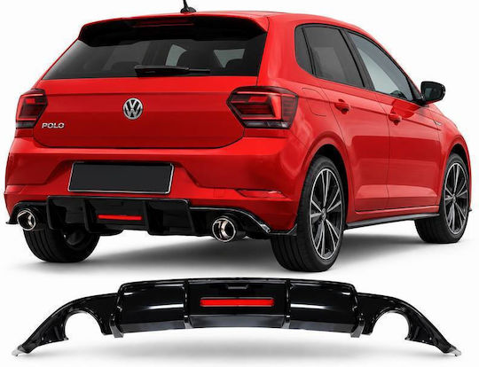 Rear Bumper Diffuser VW Polo 17+ AW MK6 R Look Gloss Black LED 0----0 ABS Plastic 1 Piece