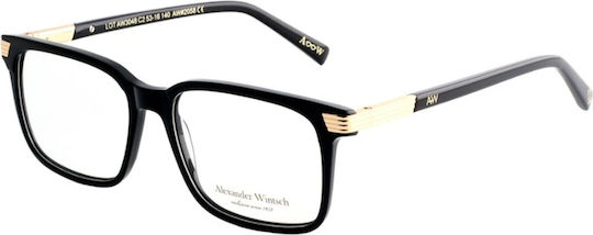 Alexander Wintsch Aw3048 C2 Women's Prescription Glasses Black Acetate Frame with Gold Metal Details