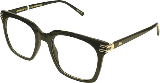 Alexander Wintsch Aw3047 C1 Women's Eyeglasses Black Acetate Frame Gold Metal Details