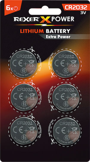 Rexer Μπαταρίες Λιθίου Ρολογιών CR2032 3V 6τμχ