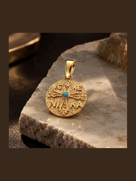 Noitakis Charm Talisman Medalion cu Sfântul Constantin cu Pietre cu Pietre din Aur de 14K Turcoaz Noitakis Charm Talisman Medalion cu Sfântul Constantin cu Pietre cu Pietre din Aur de 14K Turcoaz