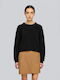 Denny Women's Long Sleeve Cropped Wool Sweater Black