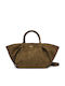 Allegra Women's Satchel Bag in Suede with Khaki Fringes