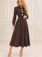Midi-Hemdkleid Langärmelig Braun