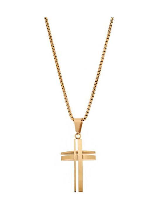 Senza Men’s Cross in Gold-Plated Steel Without Chain