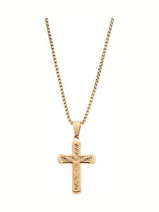 Senza Men's Cross with Crucified Figure in Gold-Plated Steel Without Chain