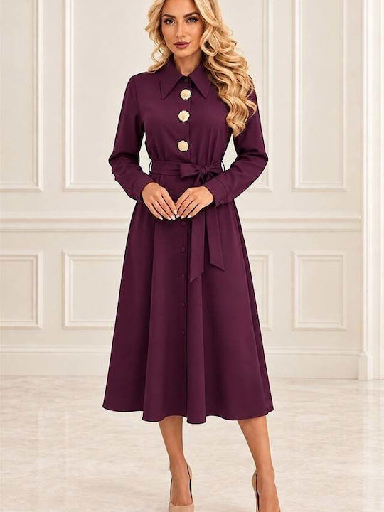 Midi-Hemdkleid Langärmelig Plum Purple