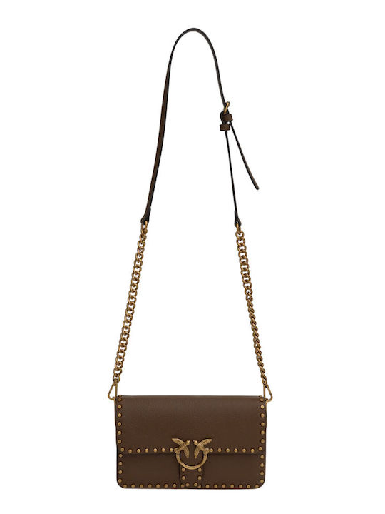 Pinko Damen-Schultertasche aus Leder in Tabakbraun