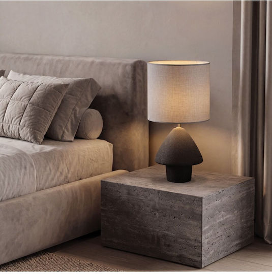 Zambelis Lights Ceramic Table Lamp for E27 Socket with Grey Shade and Black Base
