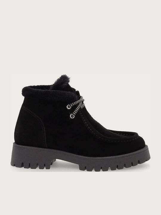 Wildleder Damen-Stiefeletten mit Pelz Nero