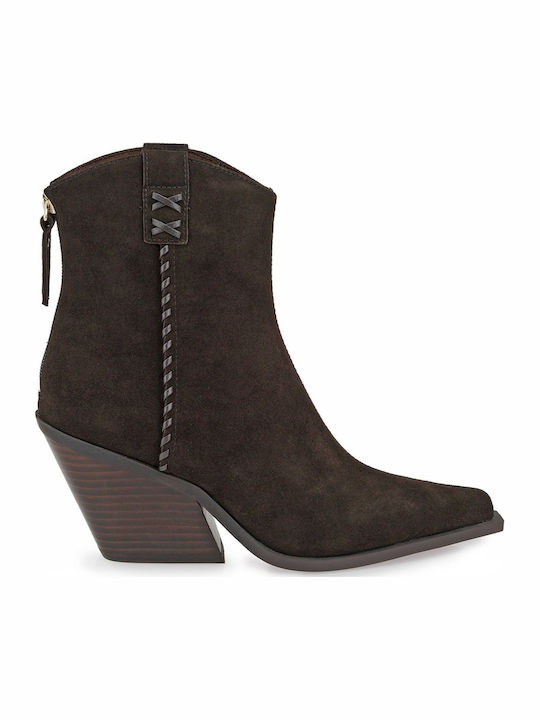 Women's Cowboy Ankle Boots with High Heel Brown Suede