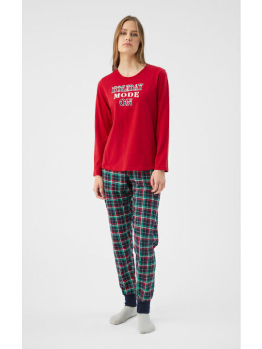Minerva Winter Women's Cotton Pyjama Set Red Chili