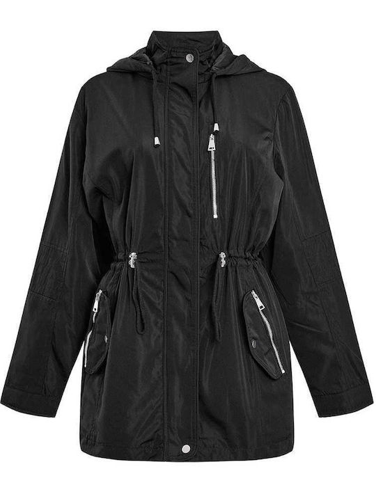 Celestino Einfarbige Damenjacke mit Kapuze Schwarz
