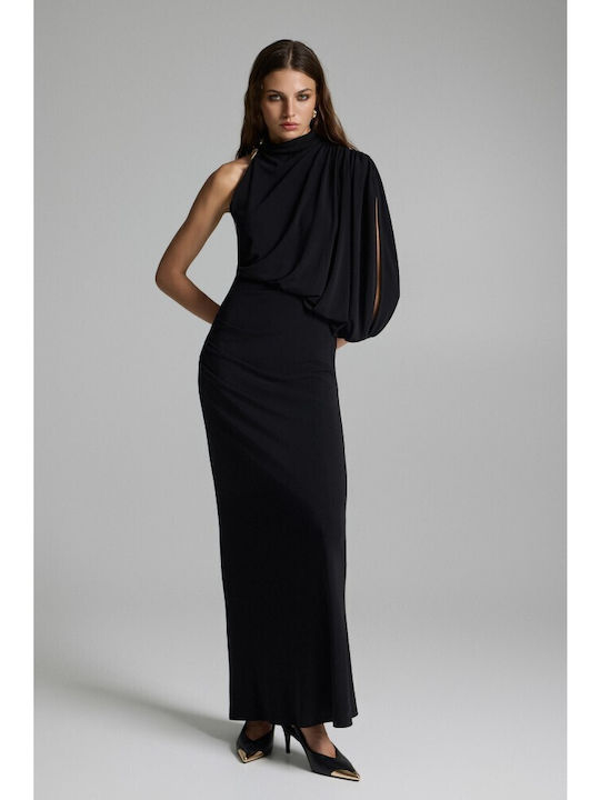 Maxi Βραδινό Φόρεμα Ντραπέ Black