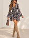 Zaria Mini Evening Wrap Dress with Ruffles Blue