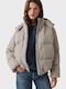 Bubble Κοντό Γυναικείο Puffer Μπουφάν για Χειμώνα Grey