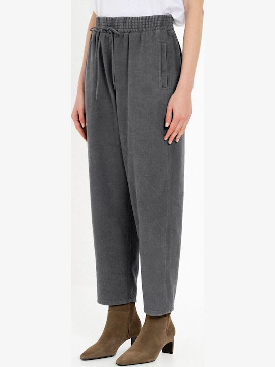 Women's Fabric Trousers with Elastic Waistband Dark Grey