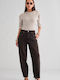 Damen Jeanshose in brauner Ballon-Passform