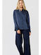 Long Sleeve Women's Satin Shirt Dark Blue
