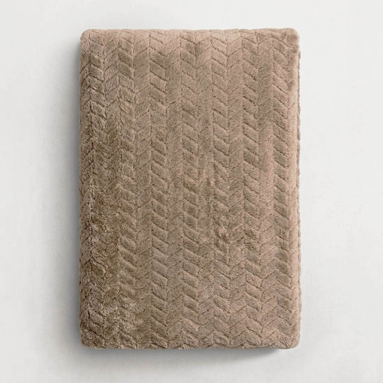 Sidirela Zigzag Fleece-Decke, Einzelbett, 150 x 220 cm, Hellbraun