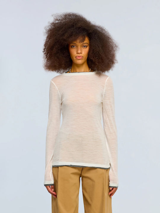 Ellie Women's Long-Sleeve Blouse with a Scoop Neck White
