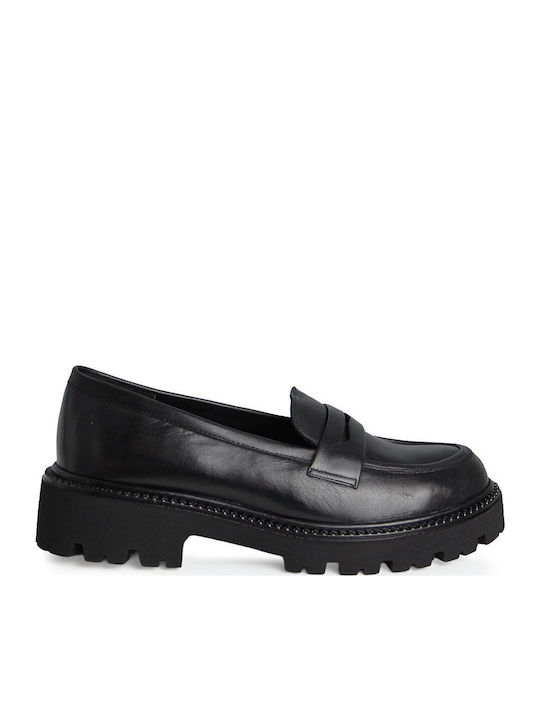 Mago Shoes Leather Women's Moccasins in Black