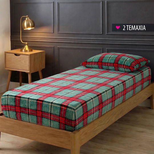 Cosy Life Flanellbettlaken-Set mit 1 Kissenbezug für Einzelbett mit Gummizug 100x200+30 cm Scottish (2 Stück)