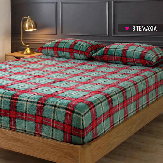 Cosy Life Flanell-Spannbettlaken-Set mit 2 Kissenbezügen, Übergröße, 160x230+30 cm, Scottish (3-teilig)