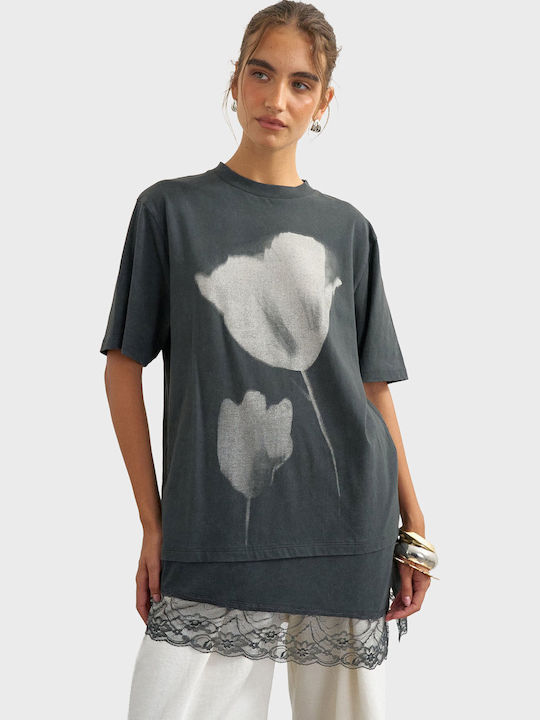 Topshop Women's Floral T-shirt Jet Black