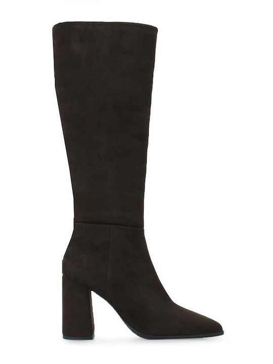 Damenstiefel aus Wildleder mit hohem Absatz in Braun