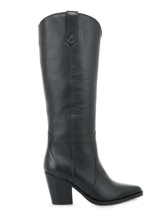 Cow Boy Damen-Lederstiefel mit hohem Absatz, Schwarz