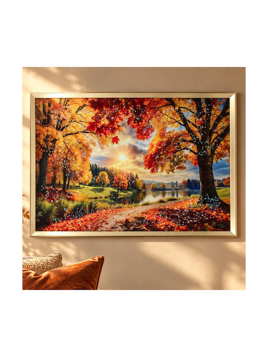 Wooden Wall Art 50x70 cm with Gold Frame and Em...