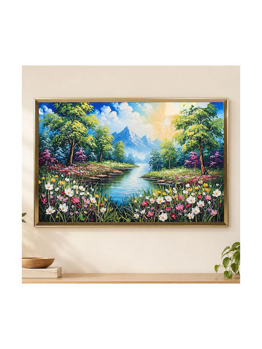 Wooden Wall Art 90x60 cm with Gold Frame and Ra...