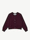 Long Women's Knitted Cardigan with Buttons Aubergine