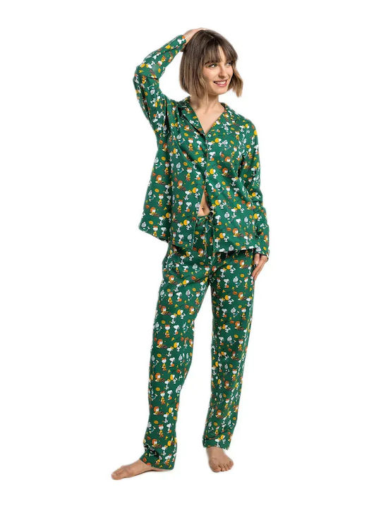 Admas Winter Women's Green Peanuts Winter Sports Pyjama Set