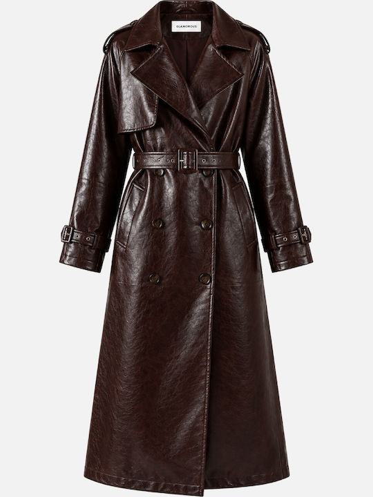 Glamorous Trenci Din Piele Maro Închis