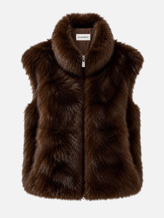 Glamorous Sleeveless Short Women's Fur Deep Brown