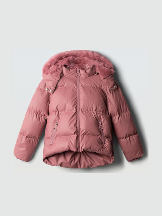 Evita Lange gesteppte Kinderjacke mit Futter und Kapuze in Altrosa