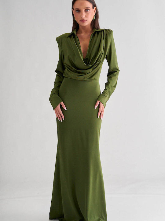 Decoro Maxi Drape Khaki Dress